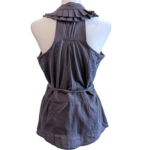 Plains & Prints Pleated Tie Waist Ruffle Top Size 4 - Picture 2 of 5